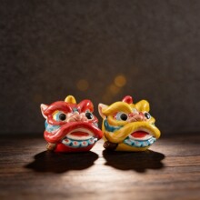 交趾陶醒狮车载挂件狮子头舞狮香插摆件国潮车内客厅茶室线香托