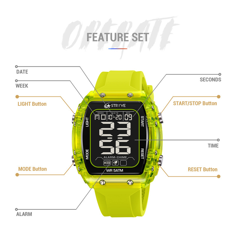 STRYVE moda digital nocturna electrónica impermeable reloj de pulsera hombre reloj deportivo al aire libre reloj estudiante 8031