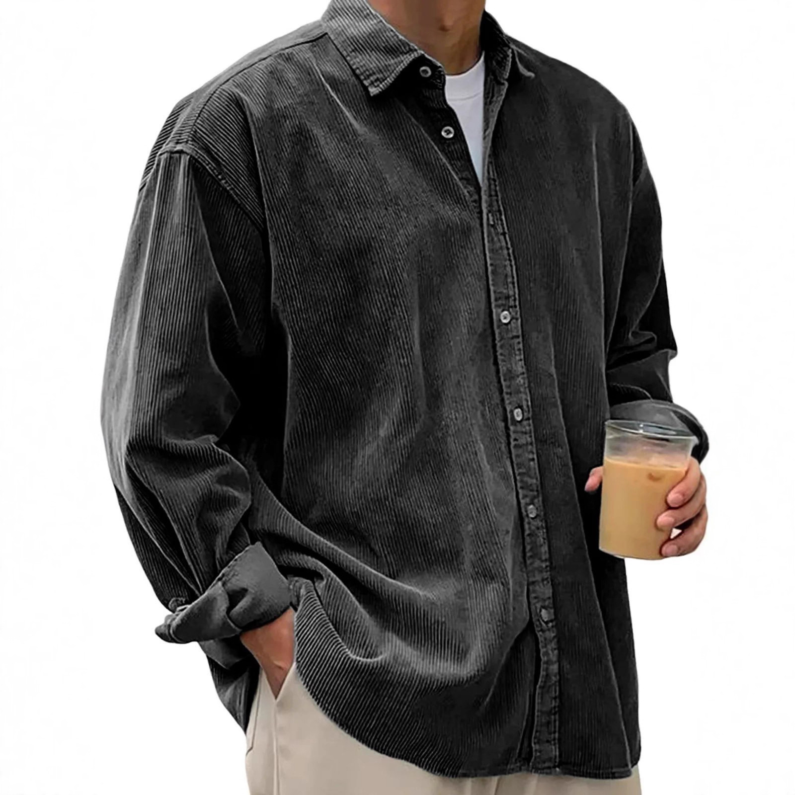 Corduroy Shirt Men's Long Sleeve Fashion Trendy Brand Casual Loose Men's Autumn And Winter Thick Shirt Men's Coat_viptrois.com