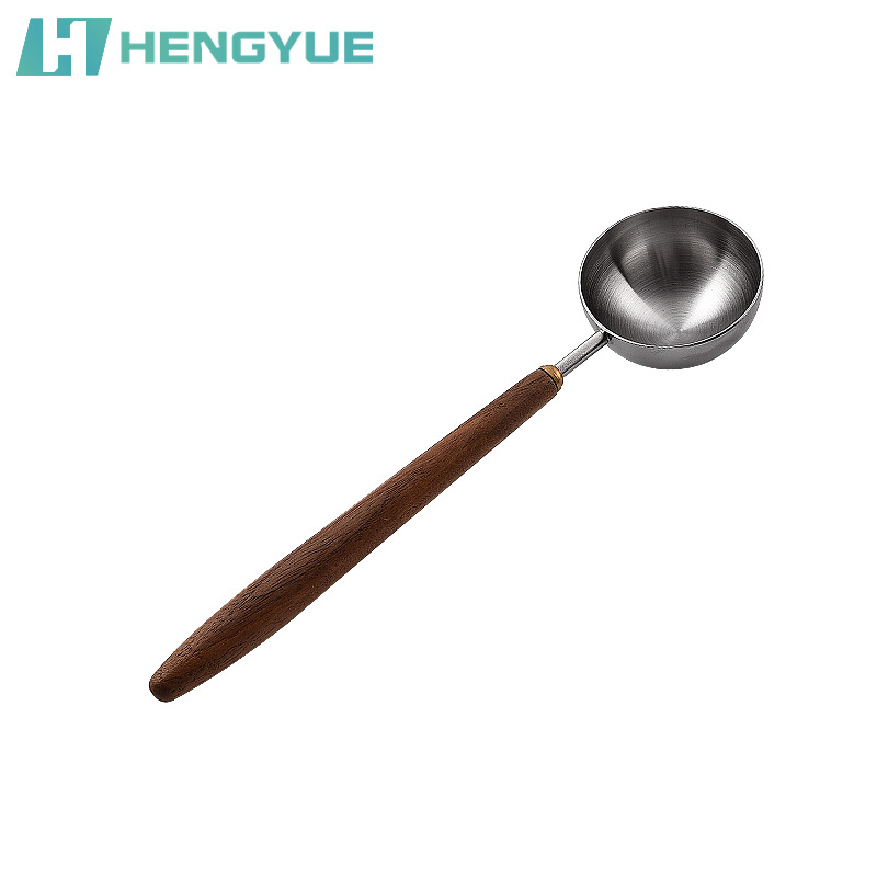 胡桃木柄不锈钢量勺15ml克数勺奶茶店工具家用咖啡粉奶粉计量勺子