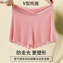夏季轻薄透气孕妇三分螺纹冰丝无痕孕期打底裤高腰托腹安全裤批发