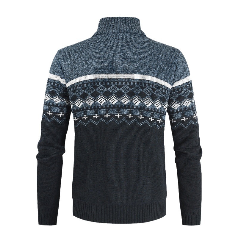 Neue Reißverschluss-Strickjacke mit Farbblock, lässiger Strick-Stehkragen, Pulloverjacke, Jacquard, für Herren und Jugendliche_voghion.com