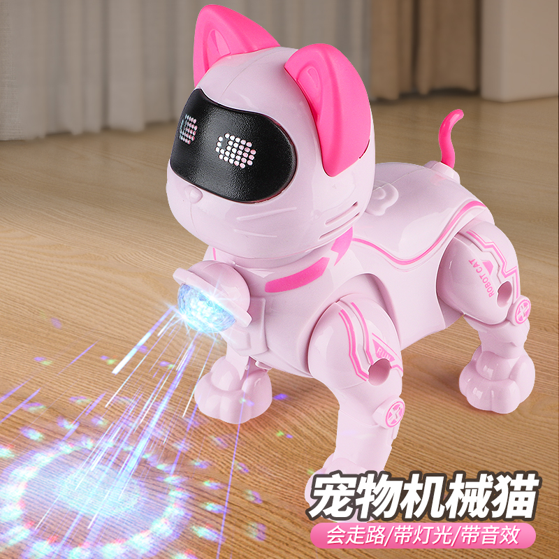 Los niños tiran de cuerda robot gato simulación camina maquinaria de mascota gatito bebé acompañante juguete luz música