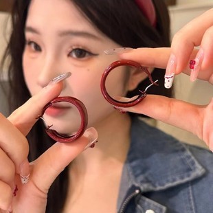 레드 와이드 귀걸이-3cm