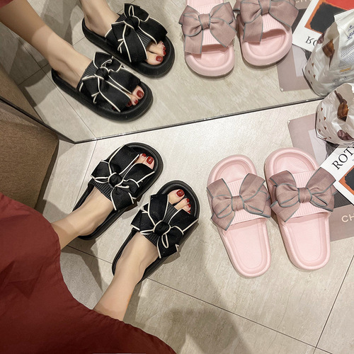 Thick-soled sandals for women in summer, ins trend, cute, fashionable, non-slip, big bow, outer wear, home use, indoor use