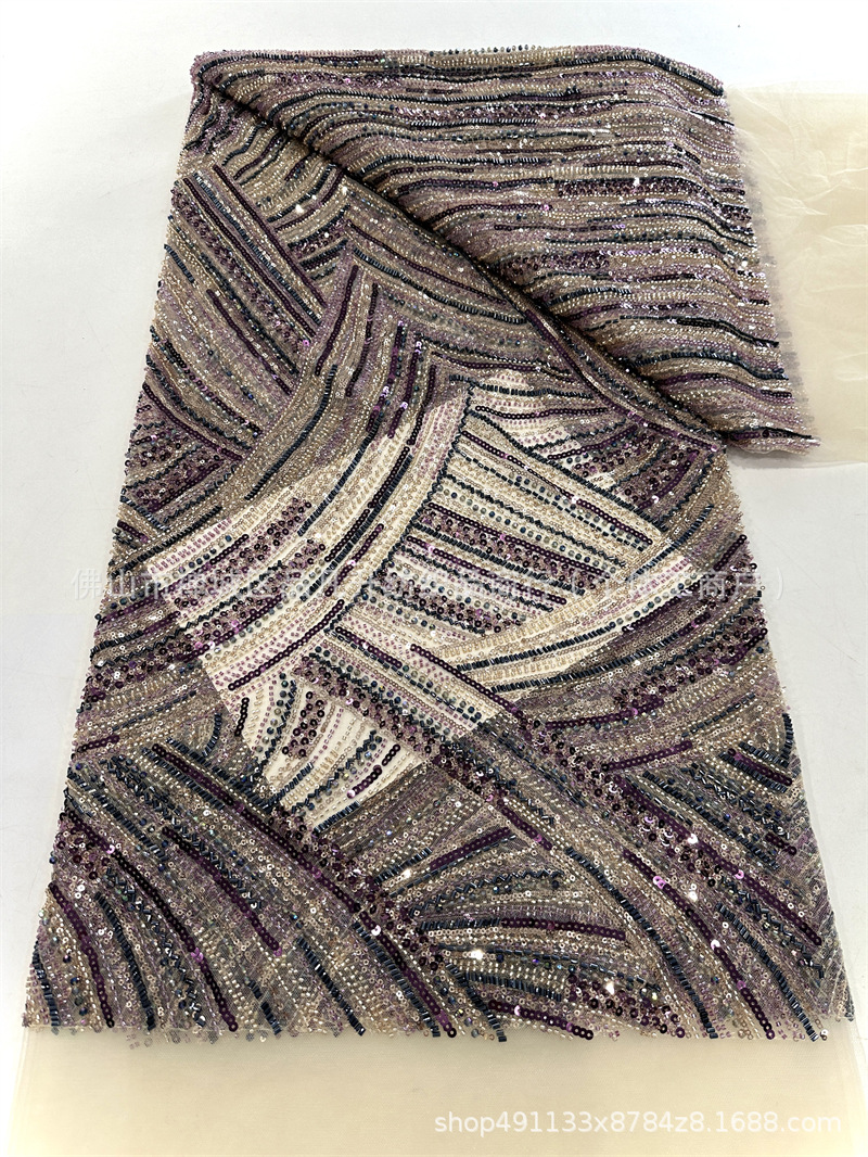 Fabrica de malla de encaje de bordado de cuatro perlas de alta calidad de moda de lujo vestido de cena de dama de moda tela