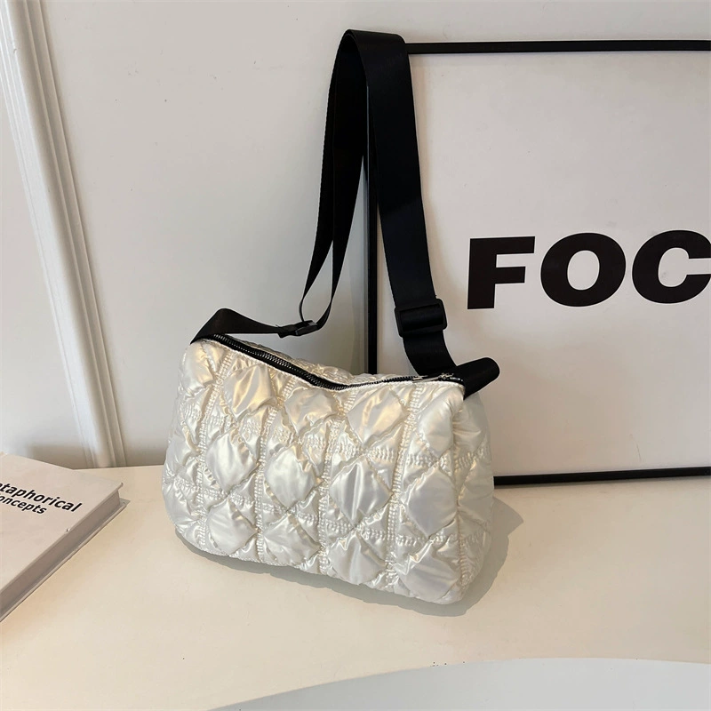 Трансграничная новая маленькая квадратная сумка через плечо на одно плечо, жемчужный хлопок, Ромб, хлопковая одежда, модная повседневная женская сумка, универсальная модная сумка оптом