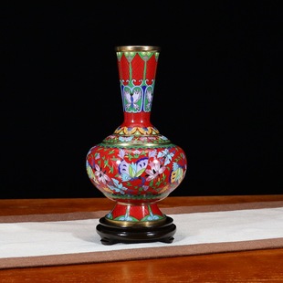 Beijing Cloisonné Antique Collectible Ornament Traditional Copper Body Cloisonné Enamel Polished 10inch Butterfly Vase