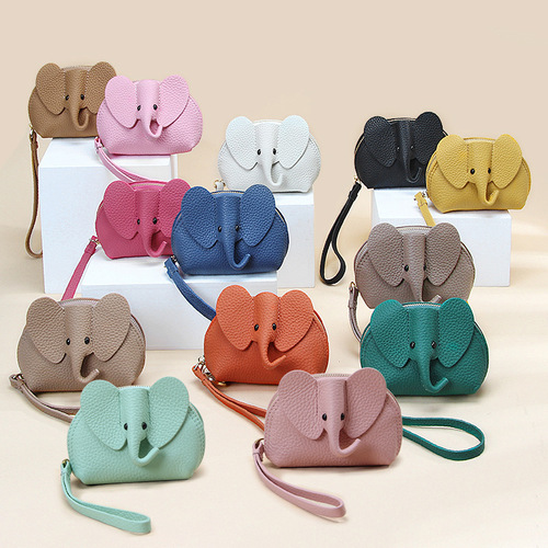 Japanese creative ins style cute little elephant zipper small wallet women's fresh and compact genuine leather coin coin purse wholesale