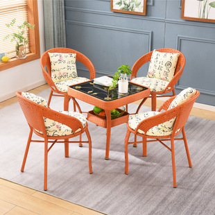 Rattan Chair Three-Piece Set Balcony Table and Chair Small Coffee Table Combination Single Outdoor Internet Celebrity Leisure Chair Simple Backrest Chair