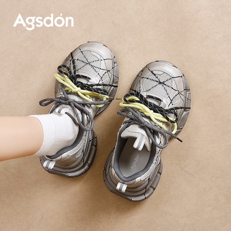 Augu Shi Deng grueso zapato padre mujer 2025 nuevo otoño invierno retro lazos casuales zapatillas deportivas de carrera de aspecto grande