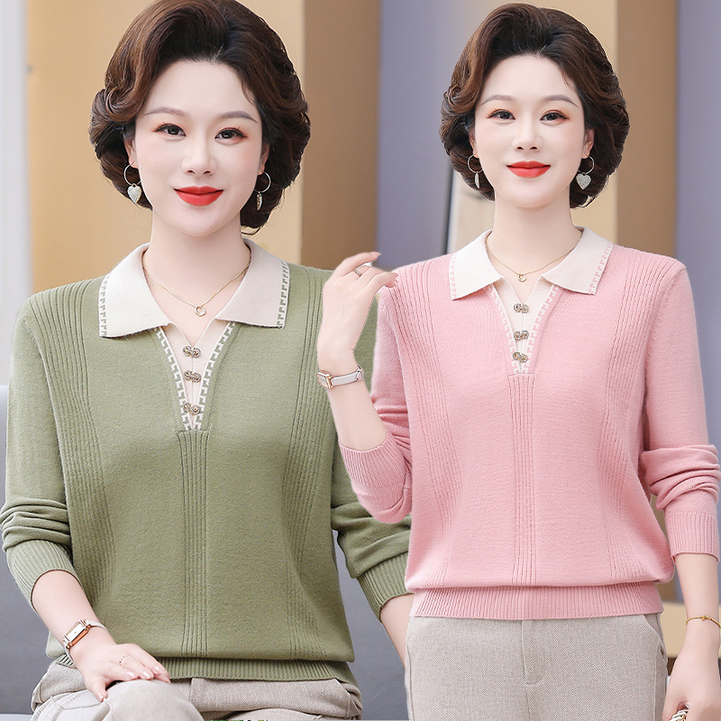 New Style Young Mother's Sweater Loose Middle-Aged and Elderly Women's Bottoming Shirt Pullover Women's Knitted Sweater Top New Style Young Mother's Sweater Loose Middle-Aged and Elderly Women's Bottoming Shirt Pullover Women's Knitted Sweater Top