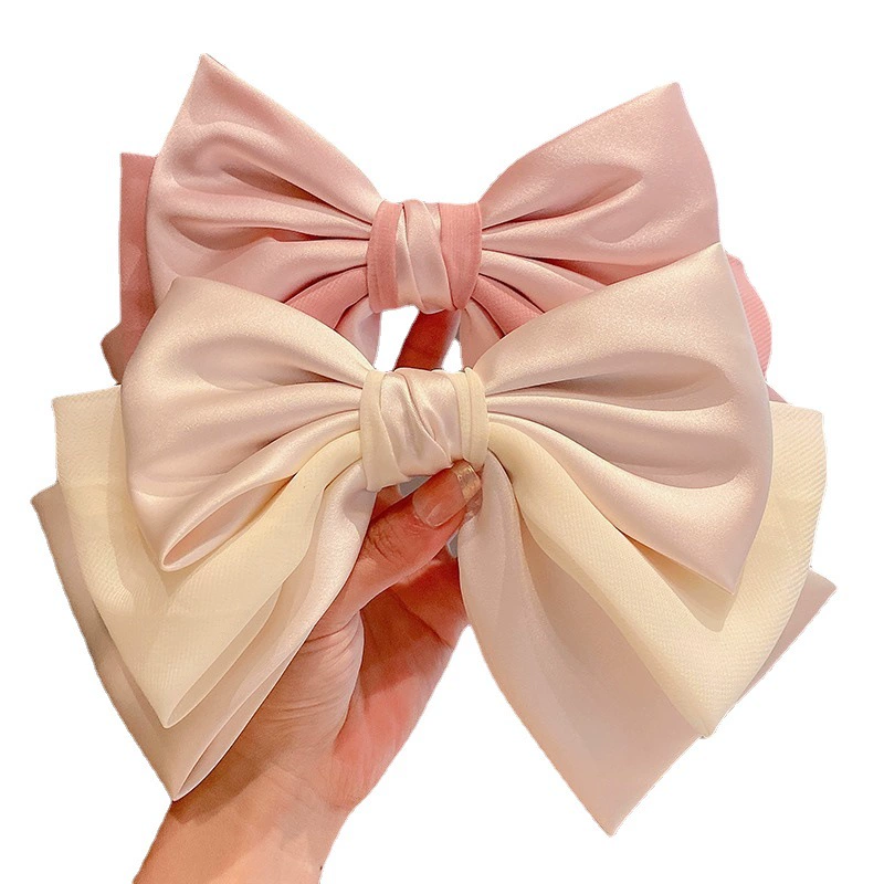 Hair bow clip, three-layer spring hairpin, lightweight 8.9×6.4 cm, trendy ponytail accessory
