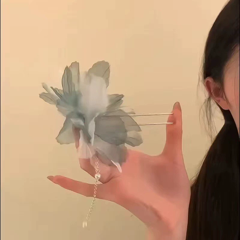 Заколка из жемчуга для прически, crab pin с кисточками, большой ханфу, акула с бантом, китайский стиль, в цветочек, новая коллекция