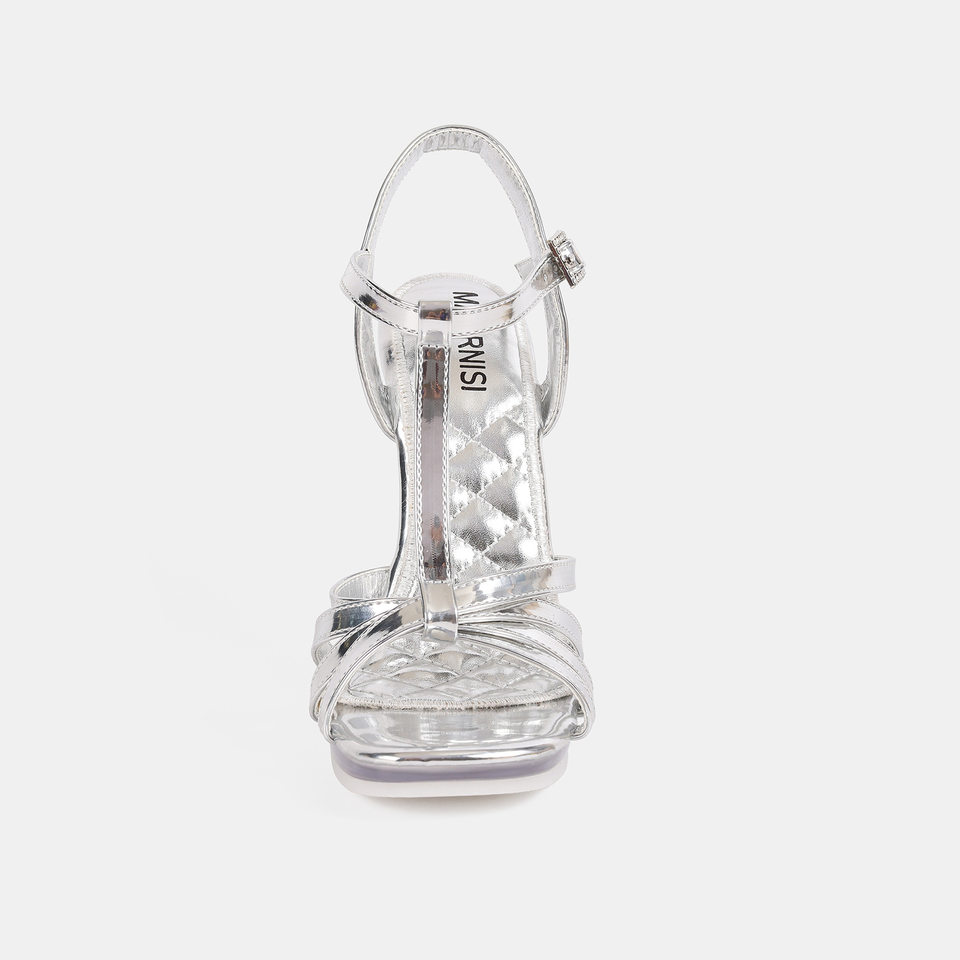 Sandal cao gót mũi vuông trong suốt đính pha lê gót ly rượu — Màu bạc, Màu trắng, màu đen, màu đỏ chi tiết 6