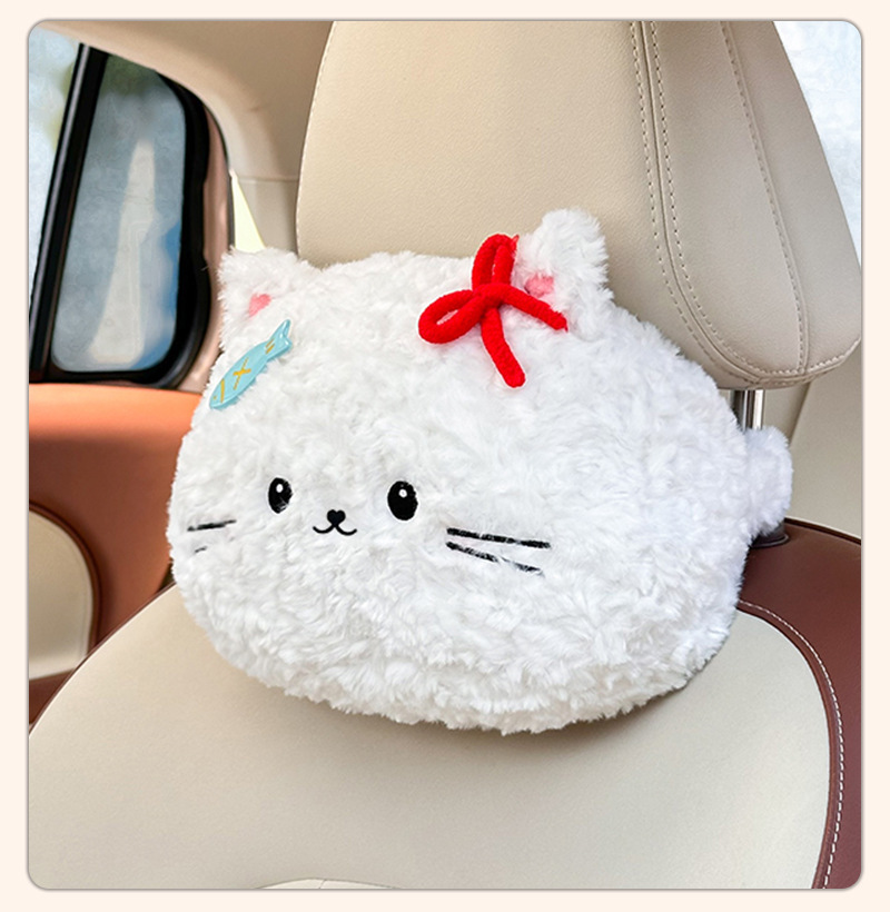 Cartoon car tissue box, cute plush cat design, multi-functional car seat back tissue dispenser