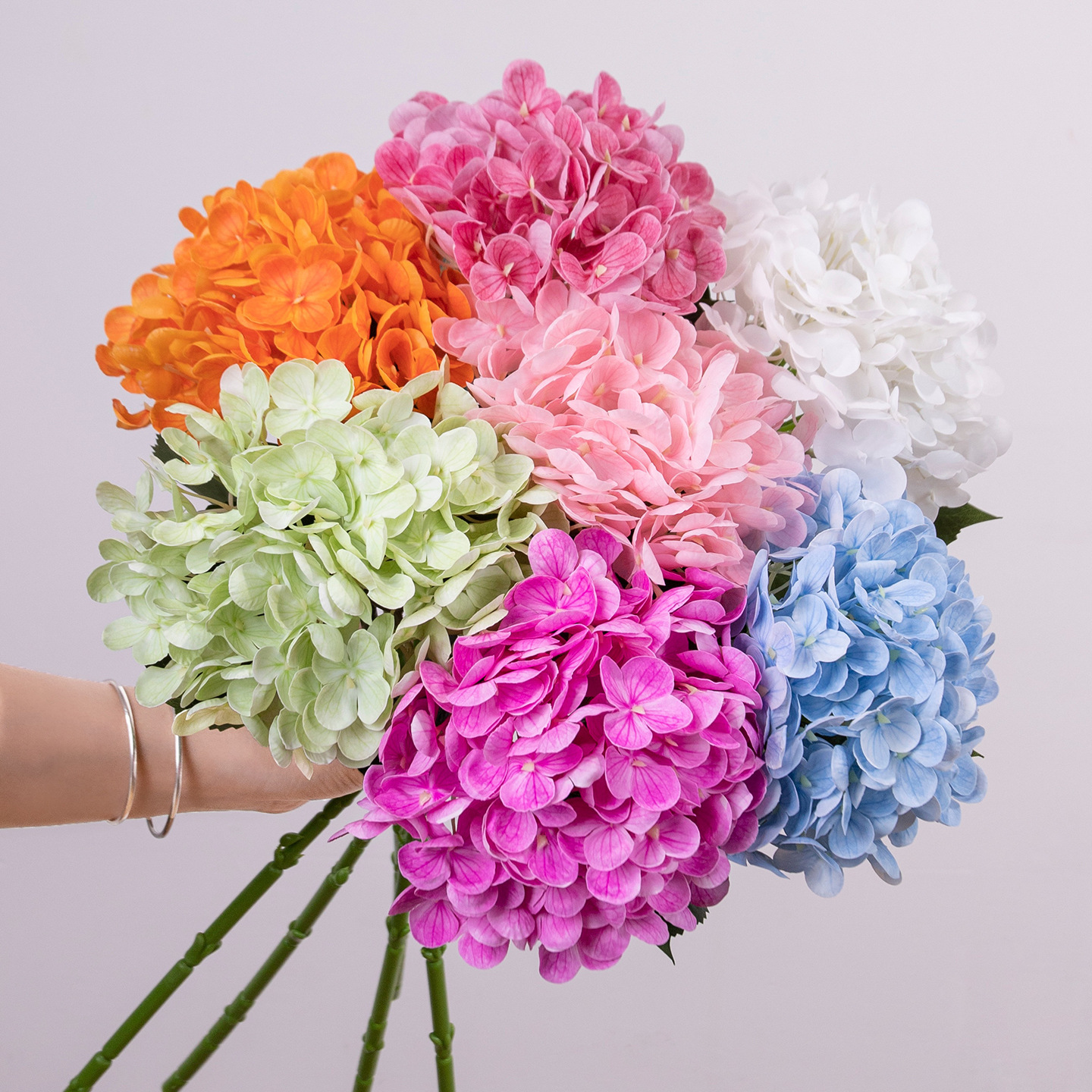 Humectante 3D sensación de imitación de flores de hortenida decoración floral hotel diseño de boda flores falsas película al por mayor hortenida