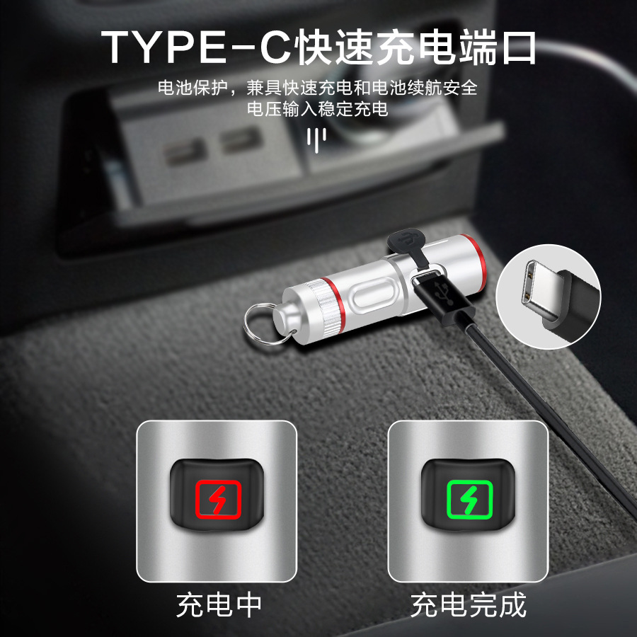 Nuevo transfronterizo LED multifuncional de emisión remota mini antorcha magnética pequeña linterna de collar de aleación de carga rápida tipo C linterna