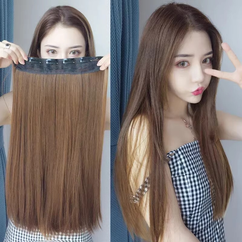 Wig Women's Long Hair Hair Twig One-piece Wig Wig Women's Artificial Hair Straight Hair Twig Invisible and Traceless Long Straight Hair