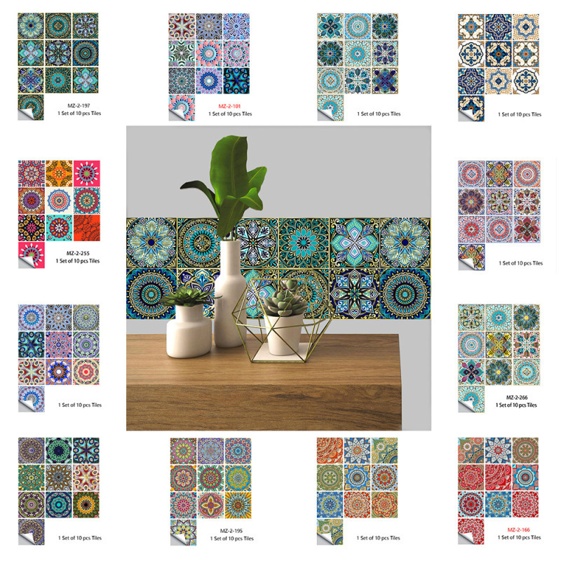 SHEI Cross Border Wholesale Mandala Style Tile Stickers Renovation Bathroom Kitchen Cabinet Decoration Renovation Self Adhesive Wall Stickers