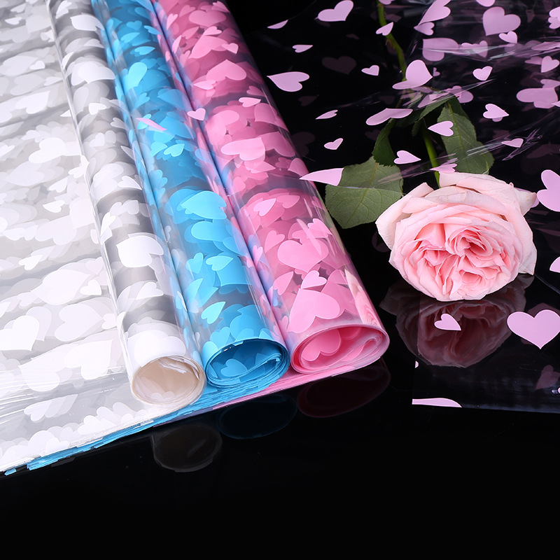 厂家直供鲜花包装纸60#桃心玻璃纸花束包装纸OPP材料鲜花包装纸