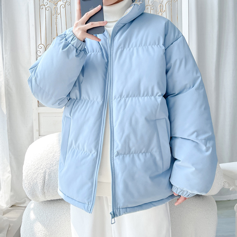 Plaid Stand Collar Puffer Winter New Fleece Lined Thickened Warm Down Coat Men's Cotton Jacket Outerwear_voghion.com