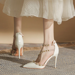 985-0高跟鞋女中跟尖頭單鞋夏2022新款夏季百搭性感柳丁包頭女鞋