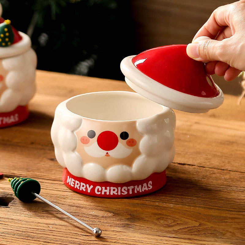 Taza de Navidad creativa taza de Navidad Santa Claus con tapa cuchara taza de regalo taza de regalo pintada a mano