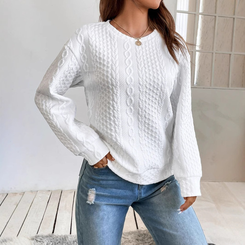 2025 Spring/Summer Style Versatile Solid Texture Loose Crew Neck Drop Shoulder Sweatshirt