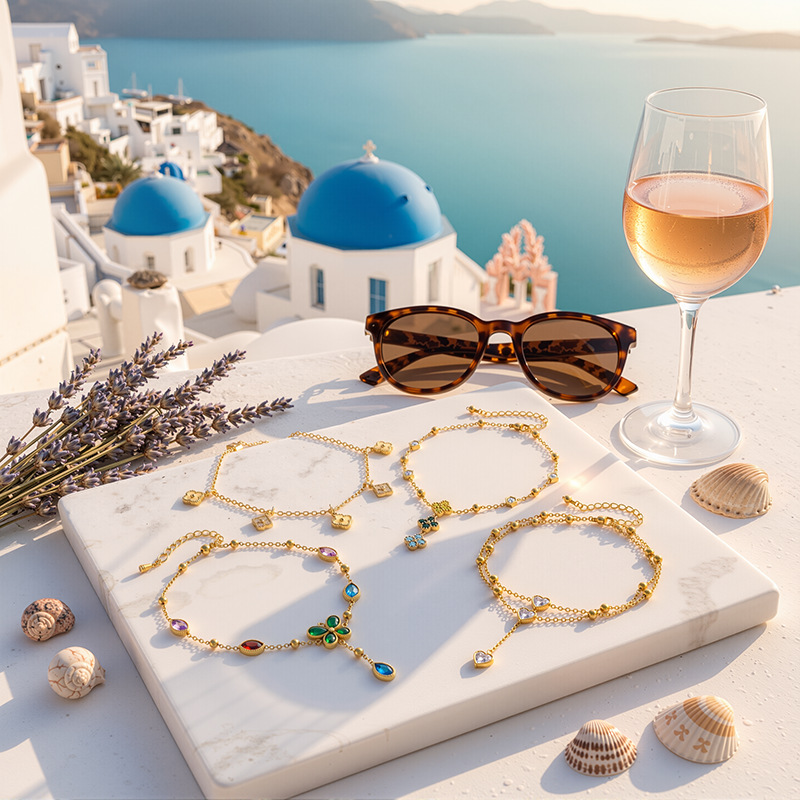 TENA Europa y América verano viento de playa afortunado diseño de cuatro hojas de zircón colorido ligero joyería de estilo de vacaciones de lujo mujer