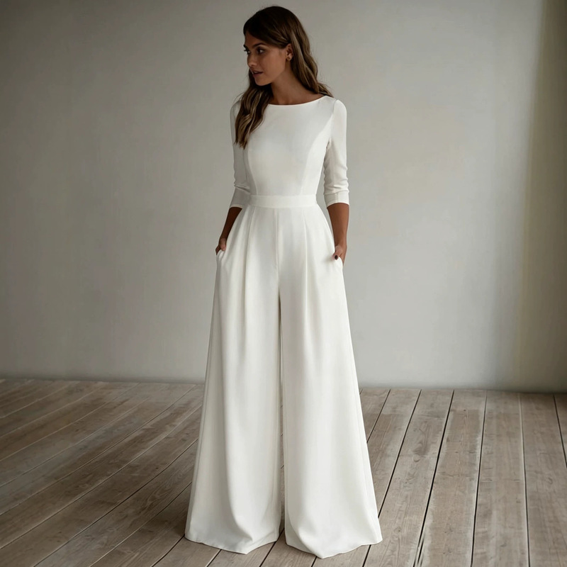 888W European and American Foreign Trade New Women's Clothing Amazon Long-Sleeved Wide-Leg Pants Banquet Party Wedding Dress Jumpsuit 888W European and American Foreign Trade New Women's Clothing Amazon Long-Sleeved Wide-Leg Pants Banquet Party Wedding Dress Jumpsuit