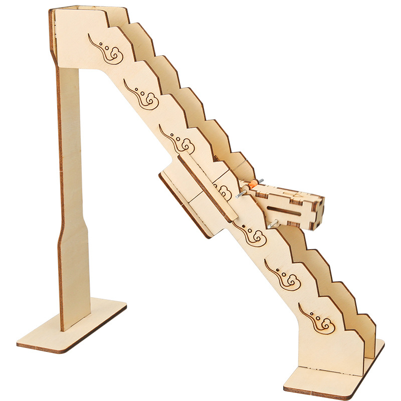 Escalera baja tecnología pequeña transformación de gravedad rodando cuesta abajo modelo físico manual DIY ayuda didáctica para niños estudiantes