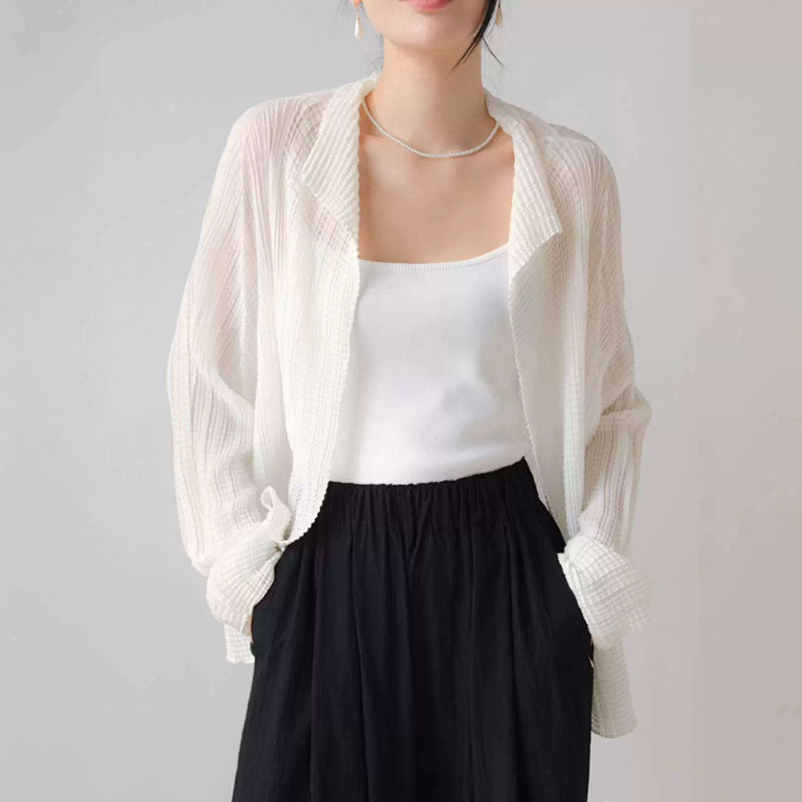 三宅防晒衣玉米粒衬衫女时尚显瘦长袖开衫薄款百搭防晒衫百搭外套