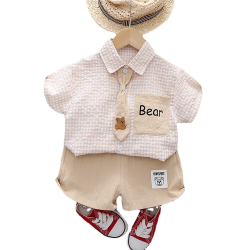 Children's clothing for boys and girls, new summer short-sleeved sets, baby foreign trade, college style shorts two-piece set, manufacturer wholesale and delivery