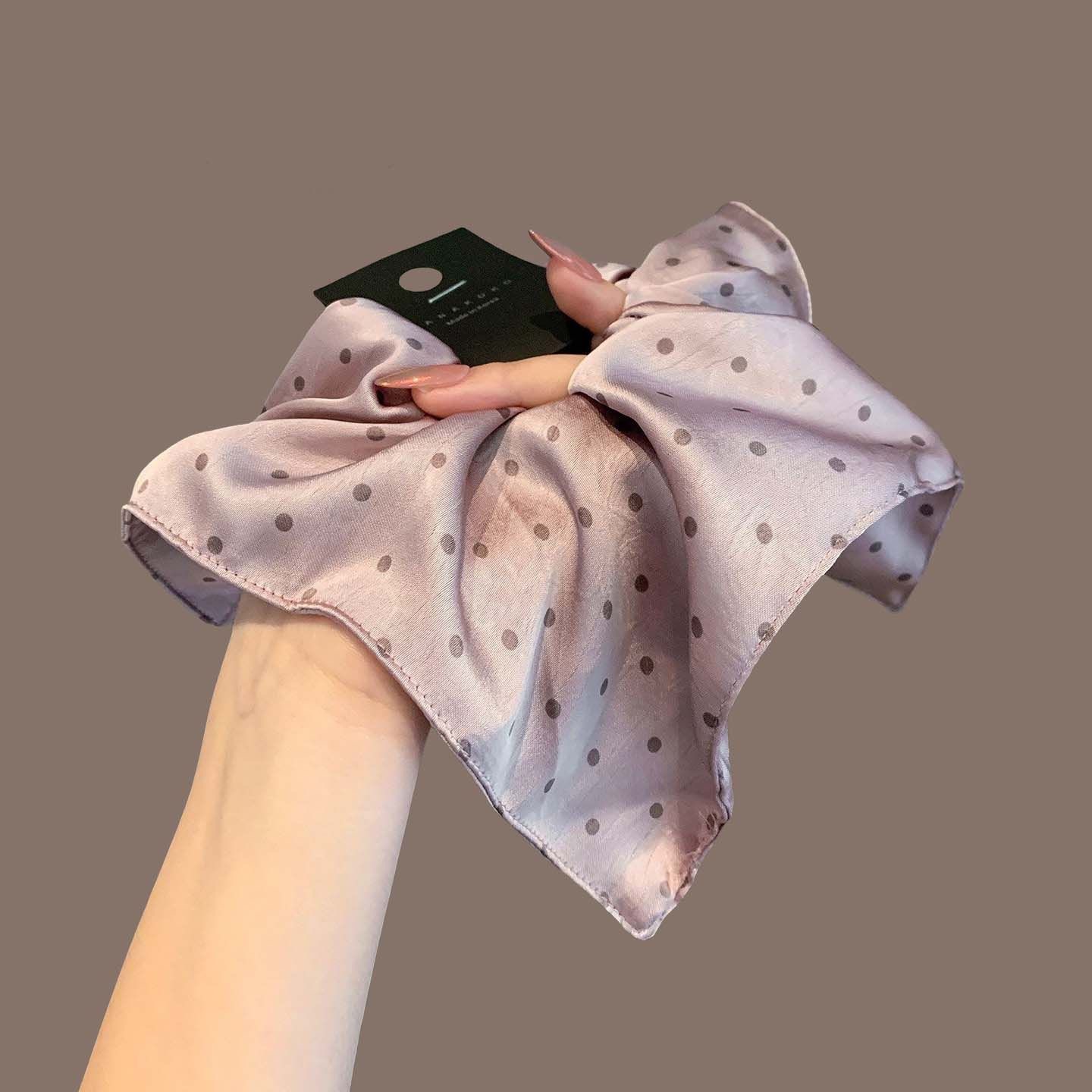 83# 타로 퍼플 새틴 폴카 도트 스퀘어 스카프 헤어 타이-22cm