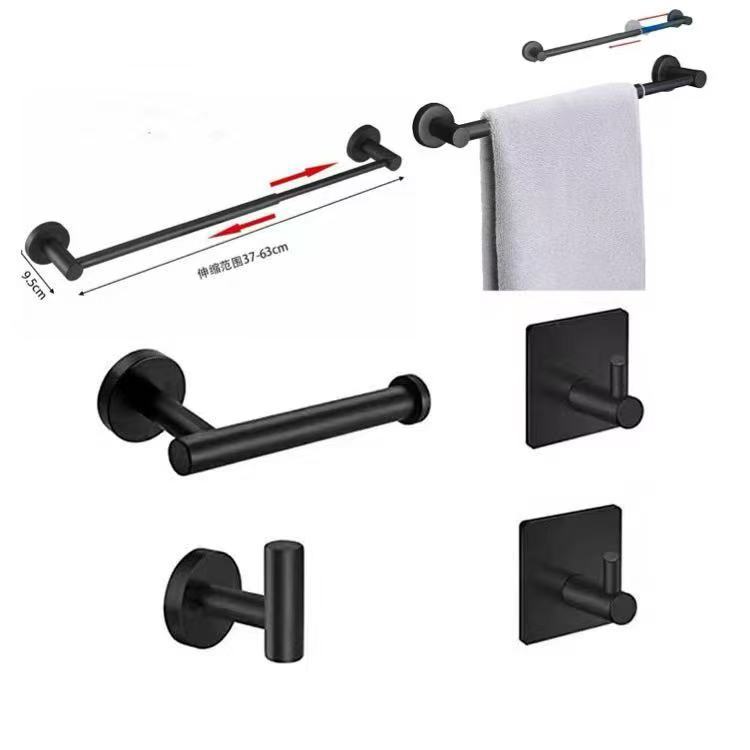 Cross-border 304 barra de toalla de acero inoxidable conjunto negro sin perforación de baño accesorios de baño gancho de toallas de baño
