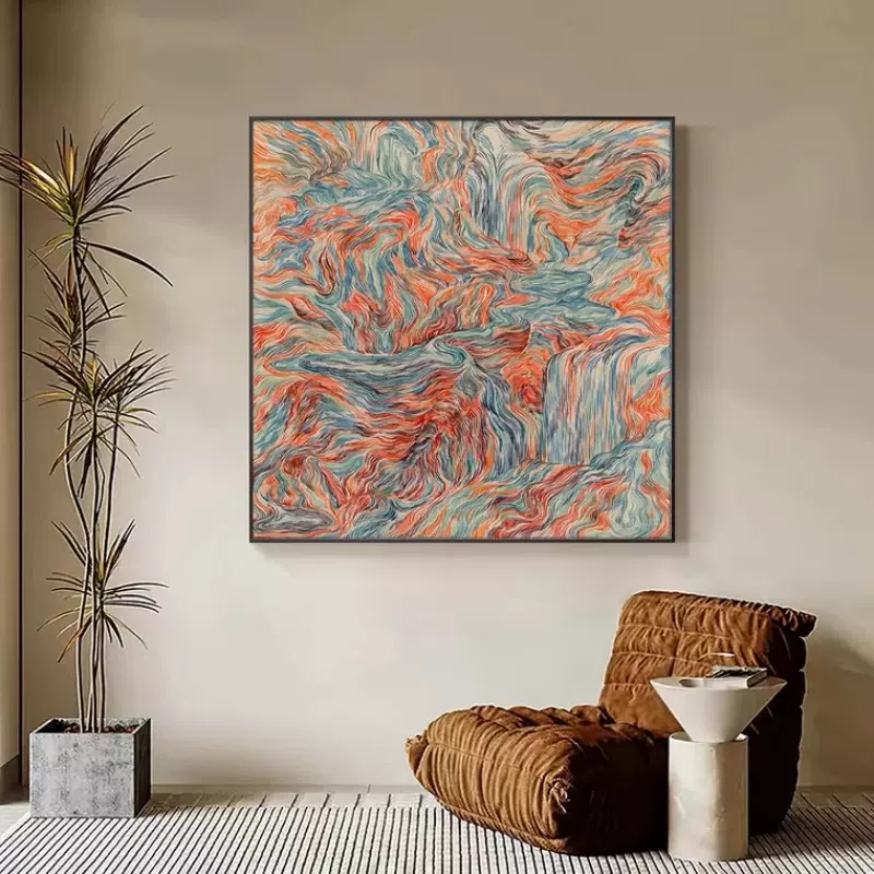 抽象风卧室床头餐厅壁画正方形客房挂画设计师艺术酒店房间装饰画