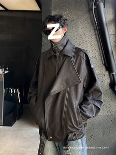 Leather Jacket Men's 2025 Spring and Autum New American Retro Cleanfit Handsome Loose Pu Leather Stand Collar Jacket