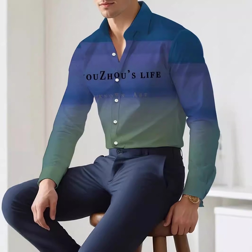 Camisa de botones de manga larga 2024 nuevos hombres de alta calidad con letras degradadas holgadas y cómodas blusas MB12