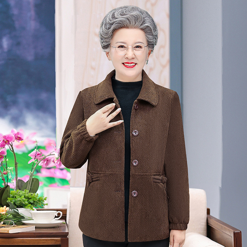 奶奶春秋装灯芯绒外套60岁70妈妈翻领上衣2025新款宽松大码衣服女|undefined