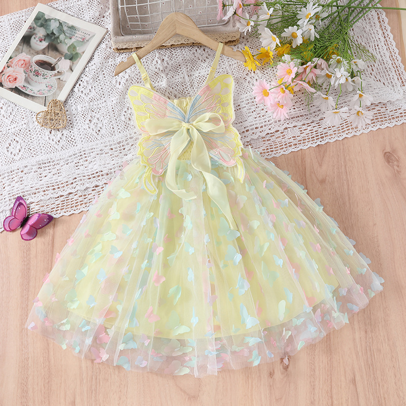 Ropa infantil de algodón puro al por mayor, vestido de mariposa colorido para niñas, falda de malla estilo veraniego para niñas, falda de princesa para bebés