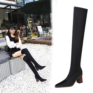 333-6 European and American fashion sexy nightclub show thin ladies boots wood with thick with high elastic leica knee-h