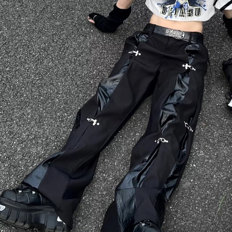 New Metal Stitching Deconstructed Trousers Draped High-grade Hip Hop Pants Men's High Street American Casual Straight Pants Men