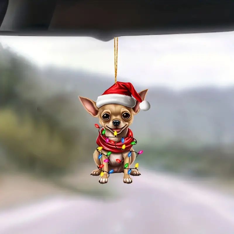 Transfronterizos 2D acrílico plano caricatura Navidad perros adornos colgantes de automóviles