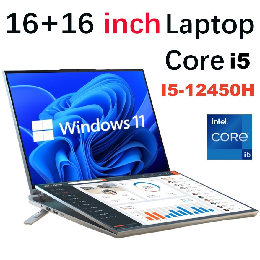 16+ 16inch Dual-Screen I5-12450H Business Office Finance Stock Trading Laptop Student High-Definition Gaming Laptop