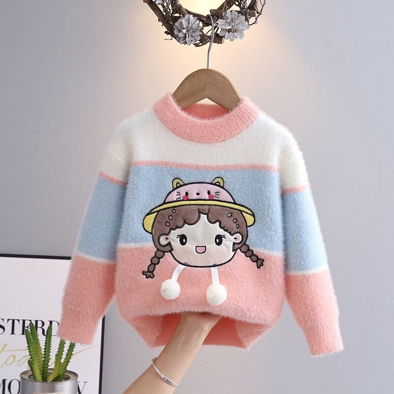 Baby Knitwear Autumn and Winter Girls' Knitted Knitwears Thick Bottoming Knitwear Mink Velvet Fashionable Kidsren's Knitwear Kidsren's Tops