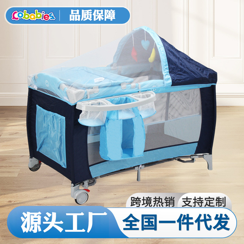 Cross-Border Best-Selling Baby Rocking Bed, Mobile Play Bed, Multi-Functional Foldable Crib with Mosquito Net and Diaper Changing Table