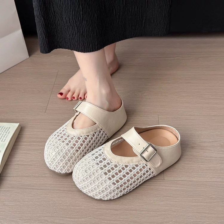 Baotou half slippers women's summer outer wear 2025 new mesh breathable slippers thick-soled Boken shoes slip-on slippers