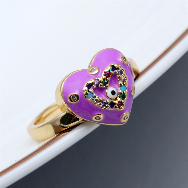 Fashion Devilu0027S Eye Heart Shape Copper Rings Inlay Zircon Copper Rings
