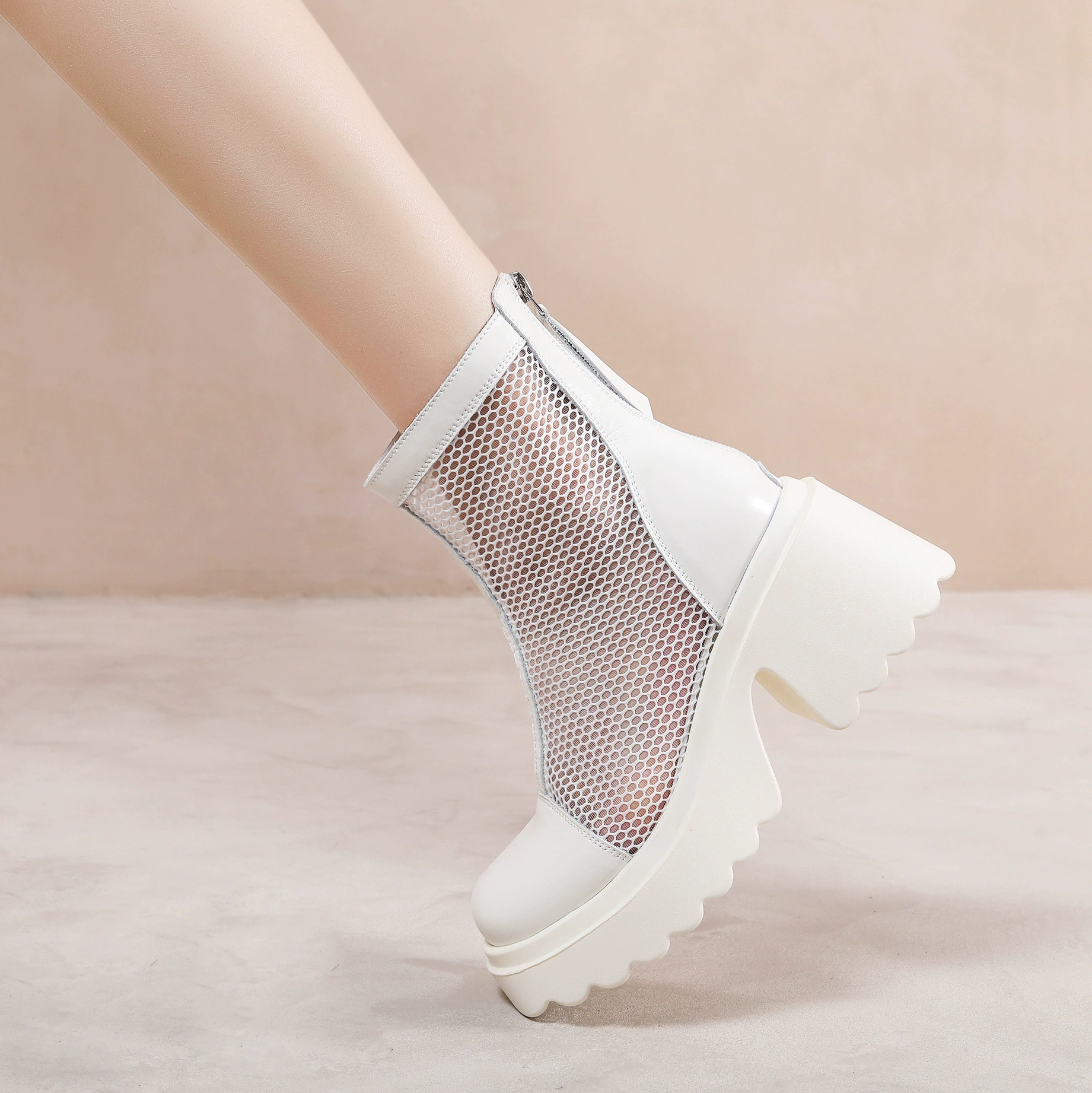 Сандалии с сеткой, женская обувь, новинка 2024, летние туфли на толстом каблуке, высоком каблуке, толстой подошве, сетчатая обувь на платформе, женские ботинки martin с дышащей сеткой